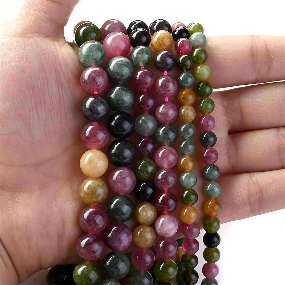 Natural Stone Beads Round Tourmaline Loose Spacer Beads for Jewelry Making DIY Bracelet Necklace Accessories 6 8 10MM