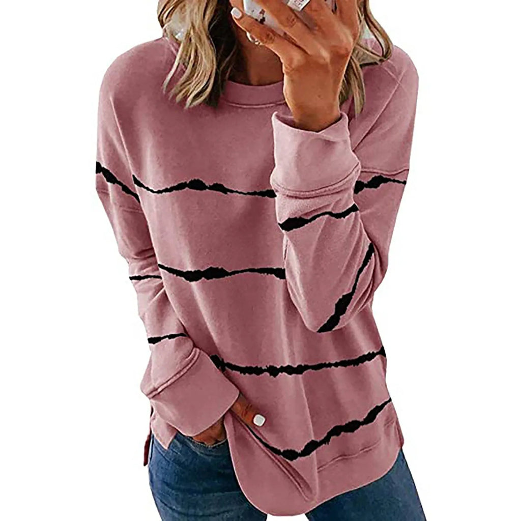 Women's Pullover Jogging top Sweatshirt Fashion Casual Contrast Striped Long Sleeve Top Pullover Sweatshir