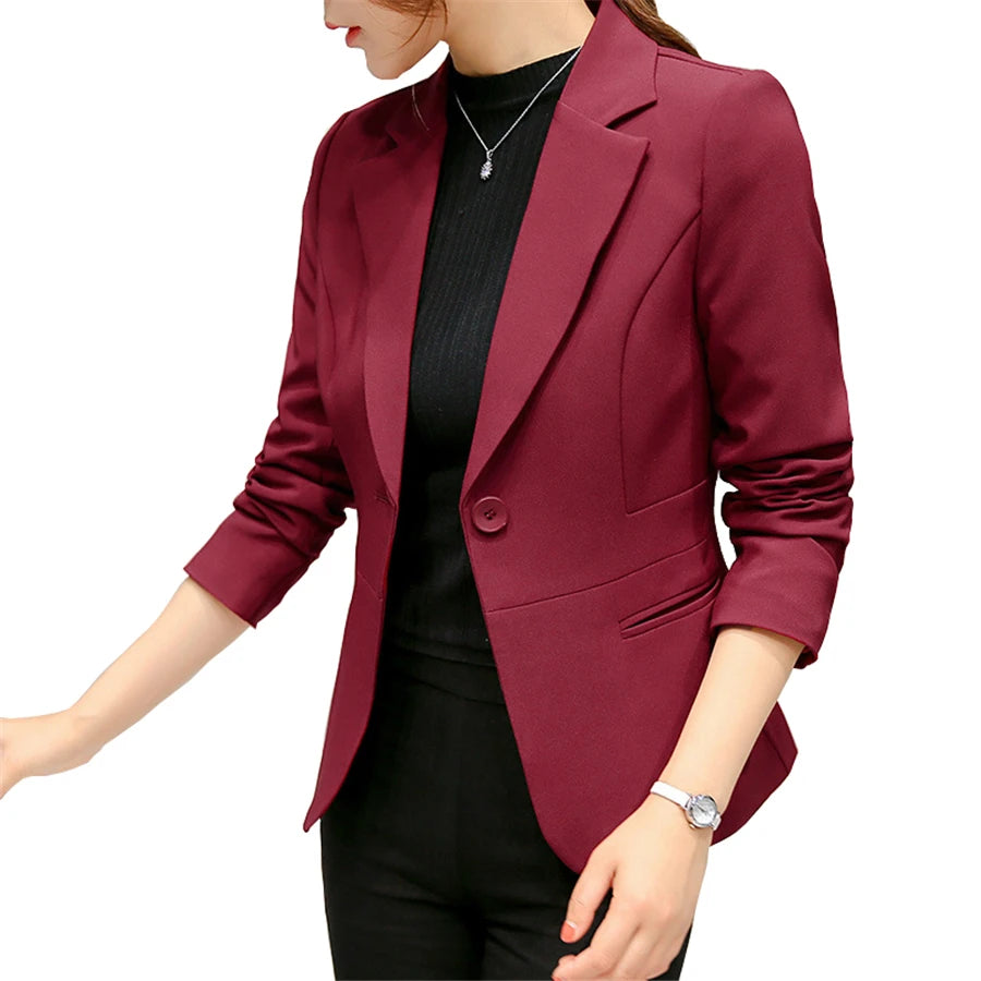 Women's Blazer Black Red Long Sleeve Blazers Pockets Jackets Coat Slim Office Jacket Suit