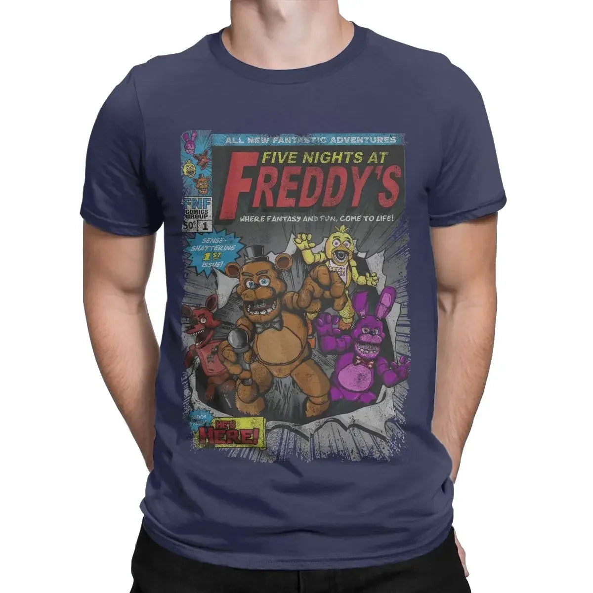 Five Nights FNAF Game Comic T-Shirt Men Funny 100% Cotton Tees Round Neck Short Sleeve T Shirts Adult Clothing
