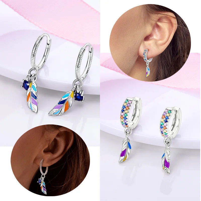 925 Sterling Silver Feather Four-leaf Clover Earrings Devil Eyes Drop Earrings For Women Engagement Wedding