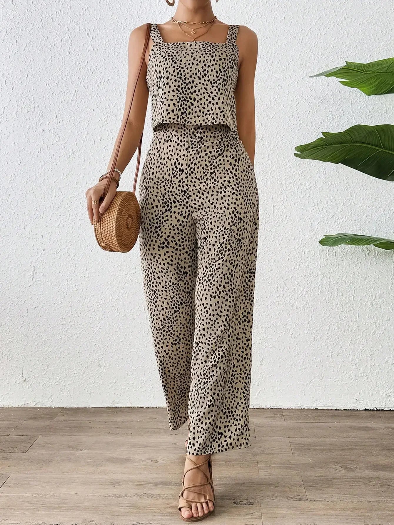 Elegant casual women's romper H edition double strap printed romper