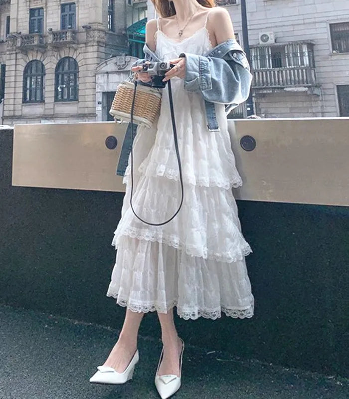 Long Vintage Casual Elegant Maxi Strap Camis Silky Beach Lace Elegant Party Dress Vestidos Sexy Women