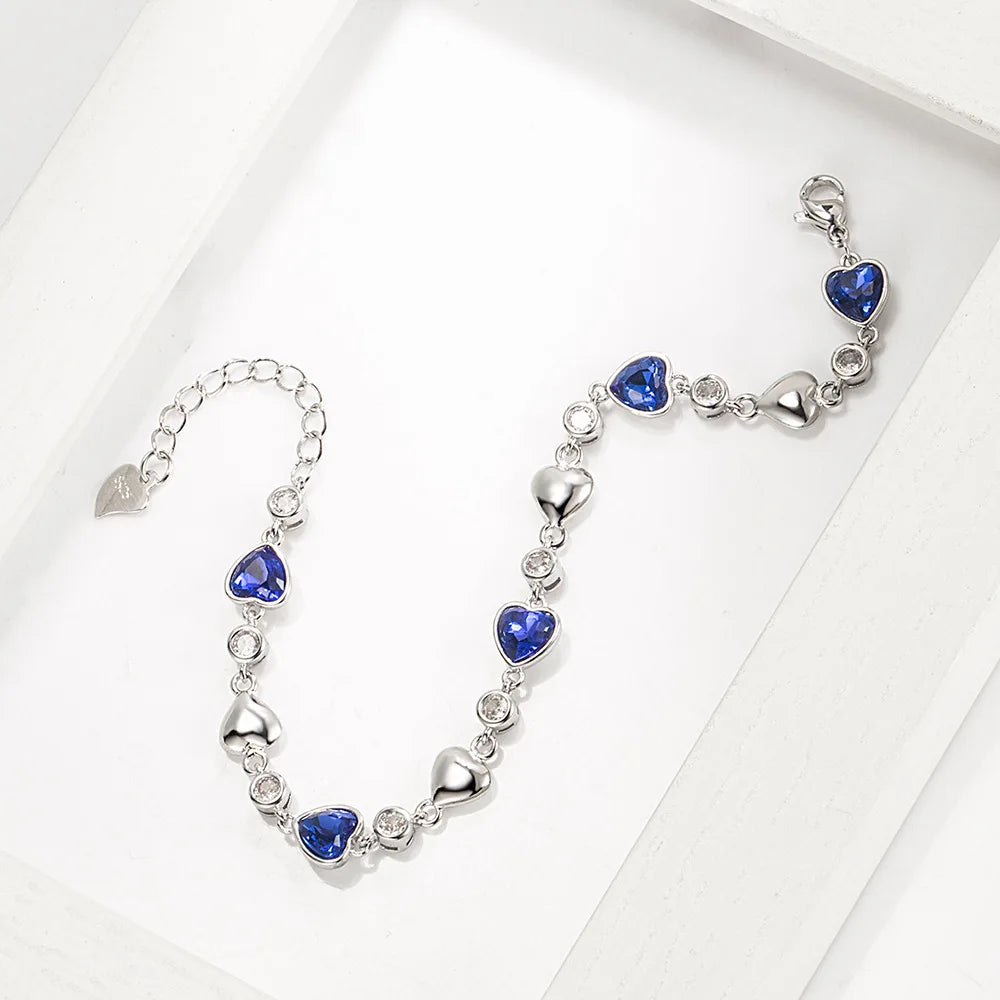 925 Sterling Silver Blue Zircon Heart Love Bracelets For Women Wedding Luxury Quality Jewelry Accessories  Items