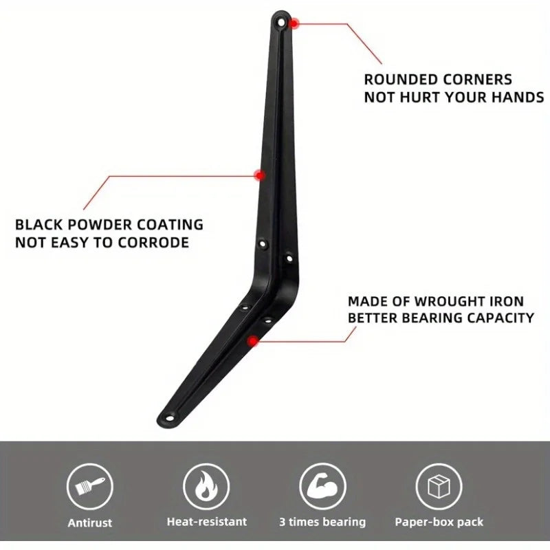 10PCS Shelf L-Brackets 8 Inch Floating Shelf Bracket Heavy Duty Black Steel for Decorative Wall Mount Joint Angle with Screws
