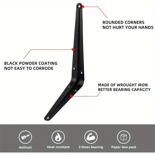 10PCS Shelf L-Brackets 8 Inch Floating Shelf Bracket Heavy Duty Black Steel for Decorative Wall Mount Joint Angle with Screws