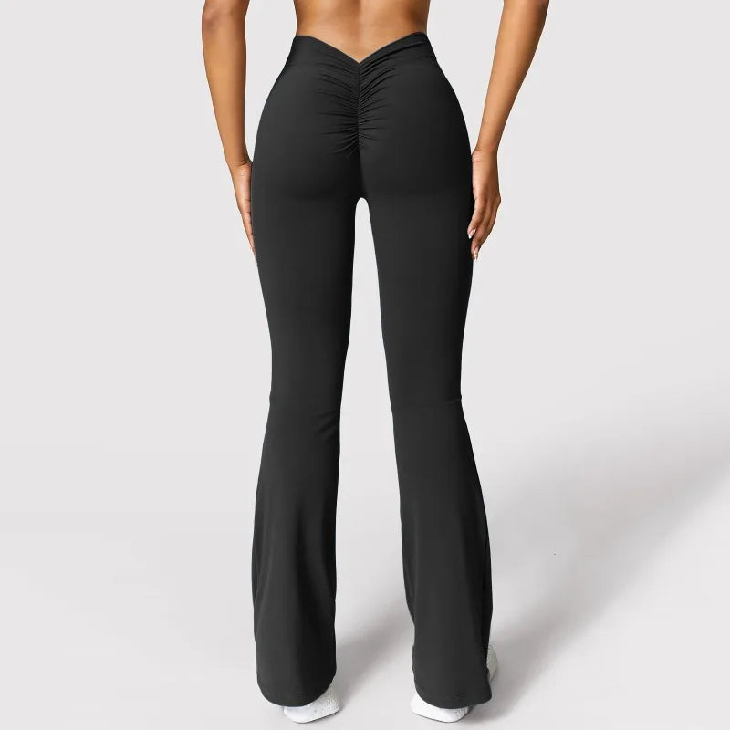 Flare Leggings Women V-back Waist Sports Pants High Waist Push Up Butt Gym Pants Solid Slim Casual Leggings
