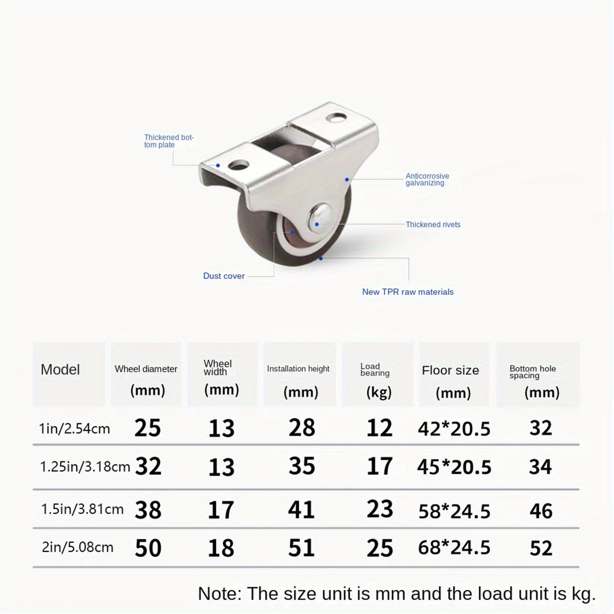 4 Pcs Small Furniture Caster Wheels Low Profile Soft Rubber Rolling Castor Wheels Mini Rigid Silent Caster Wheel for Cart Drawer