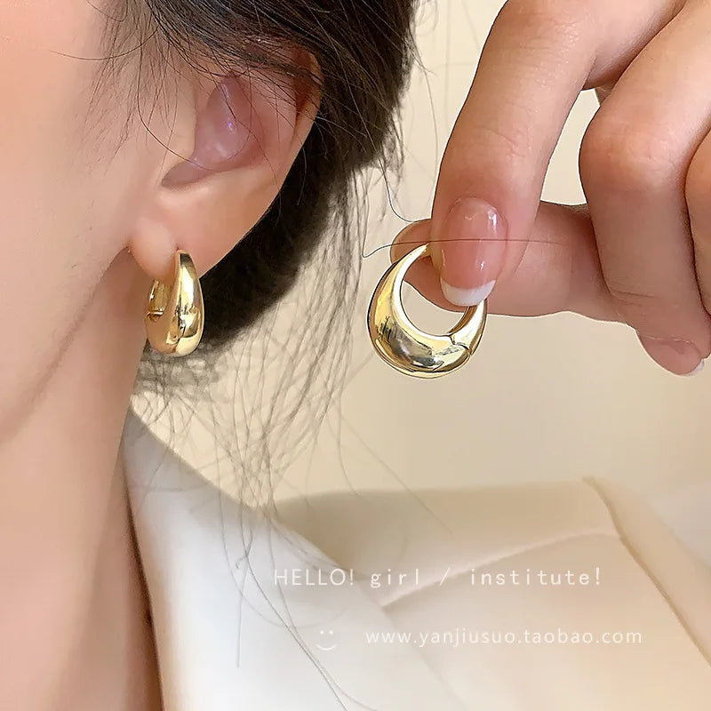 925 Silver Trendy Metal Round Hoop Stud Earrings For Women Minimalist Vintage Accessories Prevent Allergies
