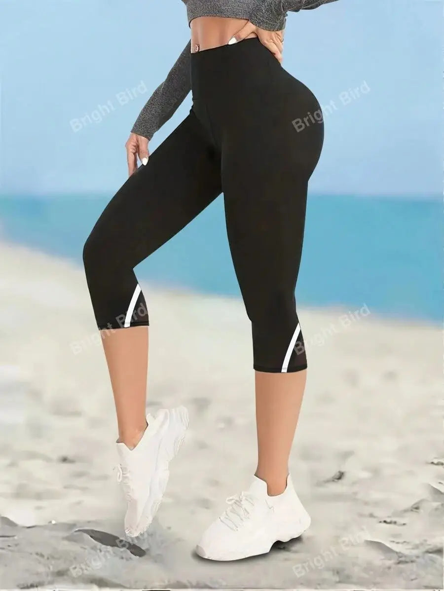 Mesh High Waist Yoga Pants Capri Leggings For Women, Tummy Control Workout Capri Leggings, Women's Activewear