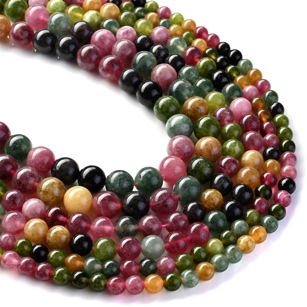 Natural Stone Beads Round Tourmaline Loose Spacer Beads for Jewelry Making DIY Bracelet Necklace Accessories 6 8 10MM