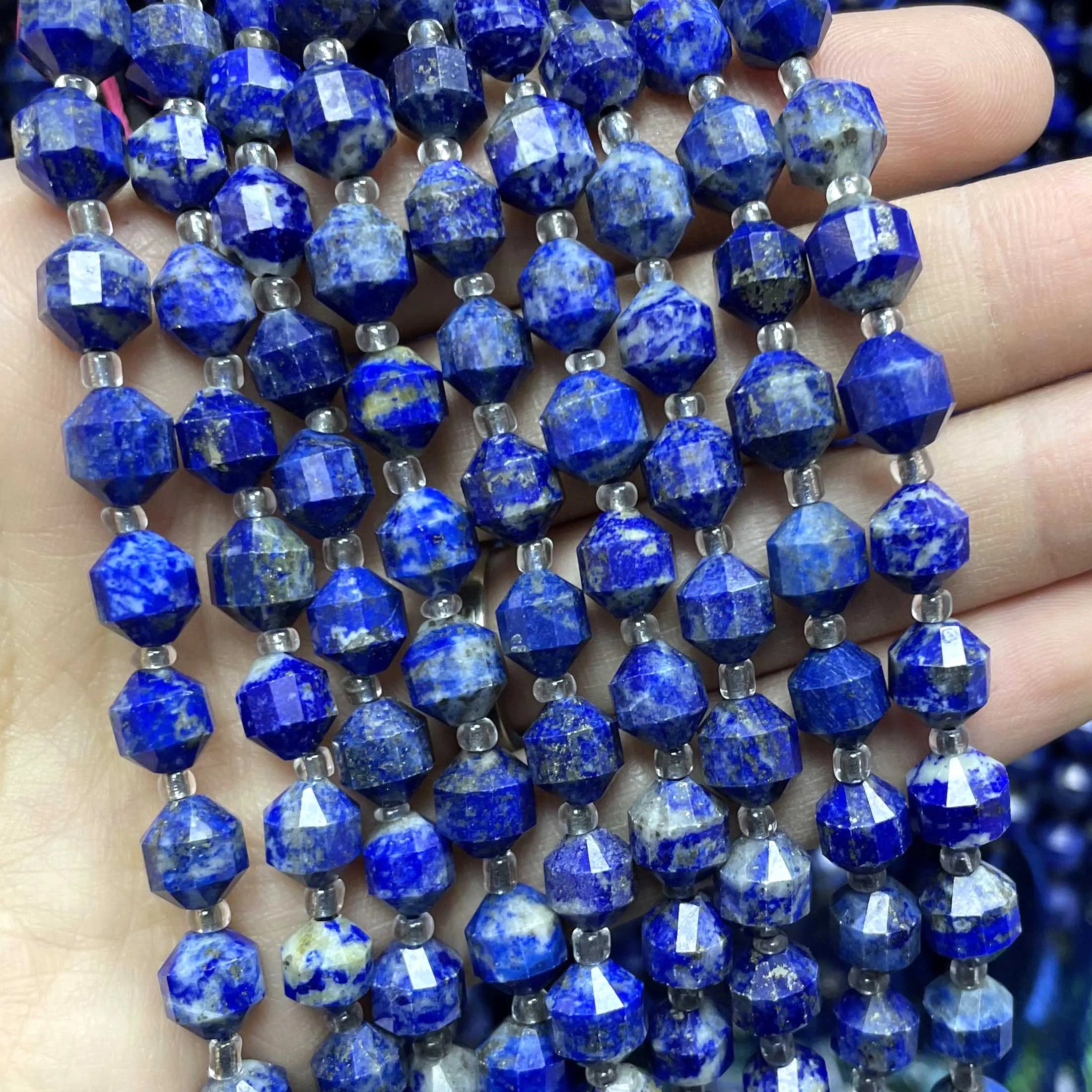 Natural Lapis Lazuli Round Rondelle Cylinder Faceted Loose Spacer Stone Bead For Jewelry Making DIY Bracelets Accessories