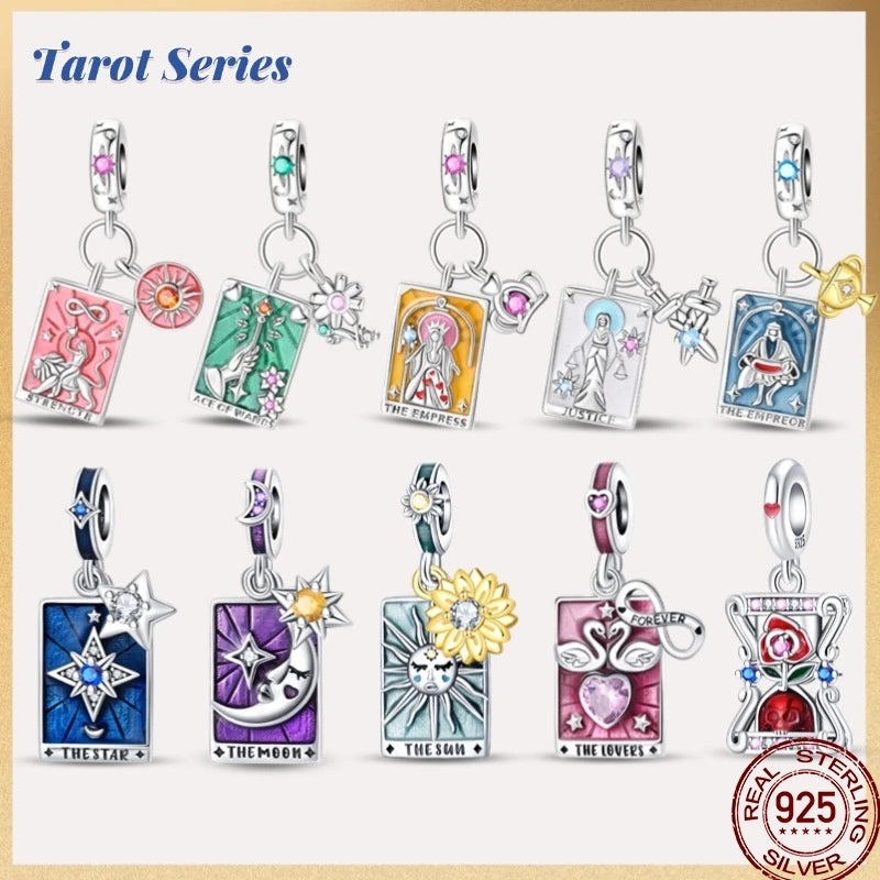 New 925 Sterling Silver Magic Tarot Series Green Zircon Tree of Life Charms Bead Fit Pan Bracelets DIY Madam Jewelry Gift