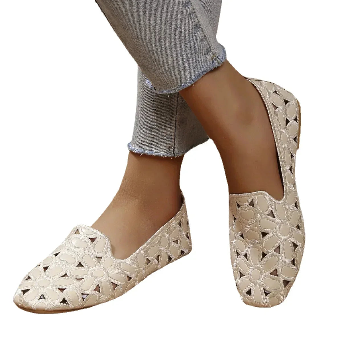 Flats Slip on Loafers Foldable Flats for Women Square Toe Single Shoes Hollow Out Fashion Party Casual Fashion Women Shoes