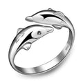 925 Sterling Silver Jewelry Open Happy Double Dolphin Love Rings For Women Party Gift Adjustable Ring Anillos Bague
