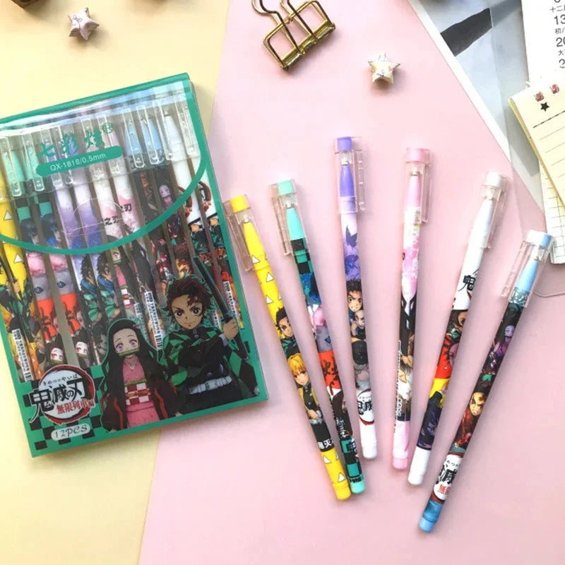 6Pcs/Set Demon Slayer Gel Pens Anime Cartoon Figure Kimetsu No Yaiba Kamado Tanjirou Nezuko Black Ink Pen School Office Supplies