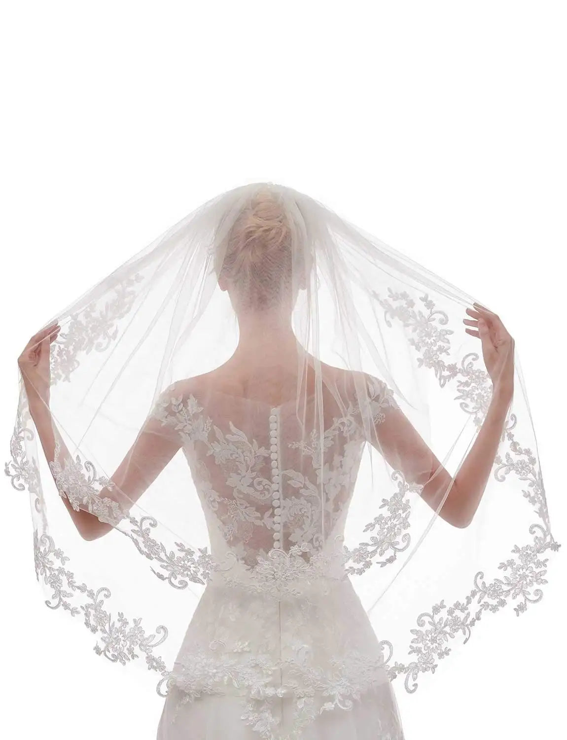 Women's Short/Medium Length 2 Tier Lace Wedding Bridal Veil With Comb