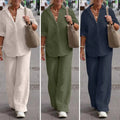 1 Set Trendy Women Summer Suit  Two-piece Set Plus Size Casual Outfit  Linen Top Long Pants Women Summer Suit