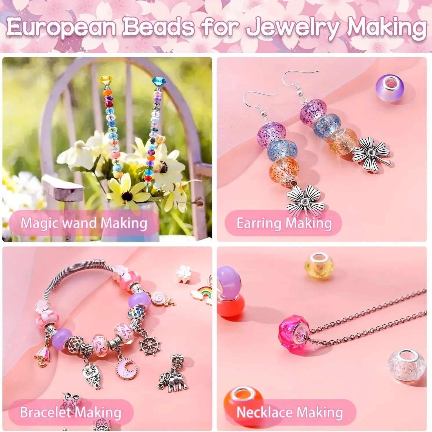 50/100pcs mixed European style big hole beads female DIY charm bracelet necklace earrings jewelry making accessories