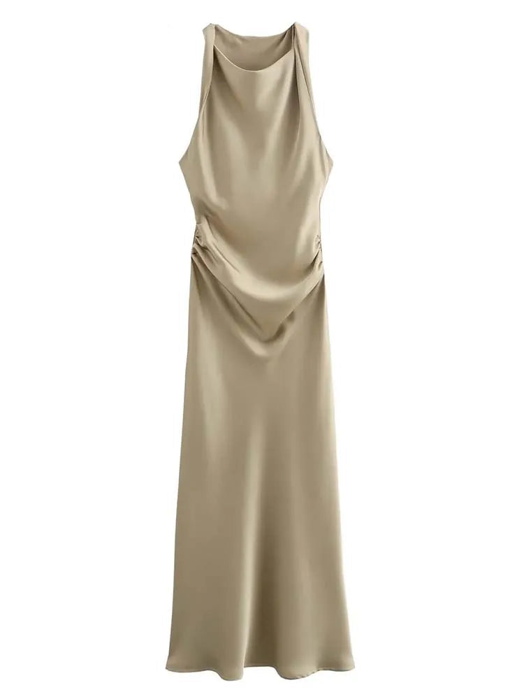 Satin Long Dresses for Women Summer Slip Midi Dress Woman Sexy Evening Party Dress Sleeveless Female Elegant Dresses