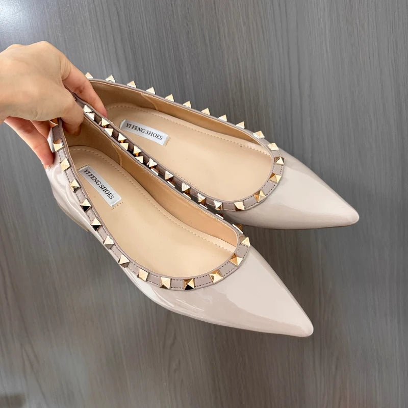 Brand Heels Women Shoes Metal Rivet Pointed Pumps Fashion Sexy Women Flats Single Shoes