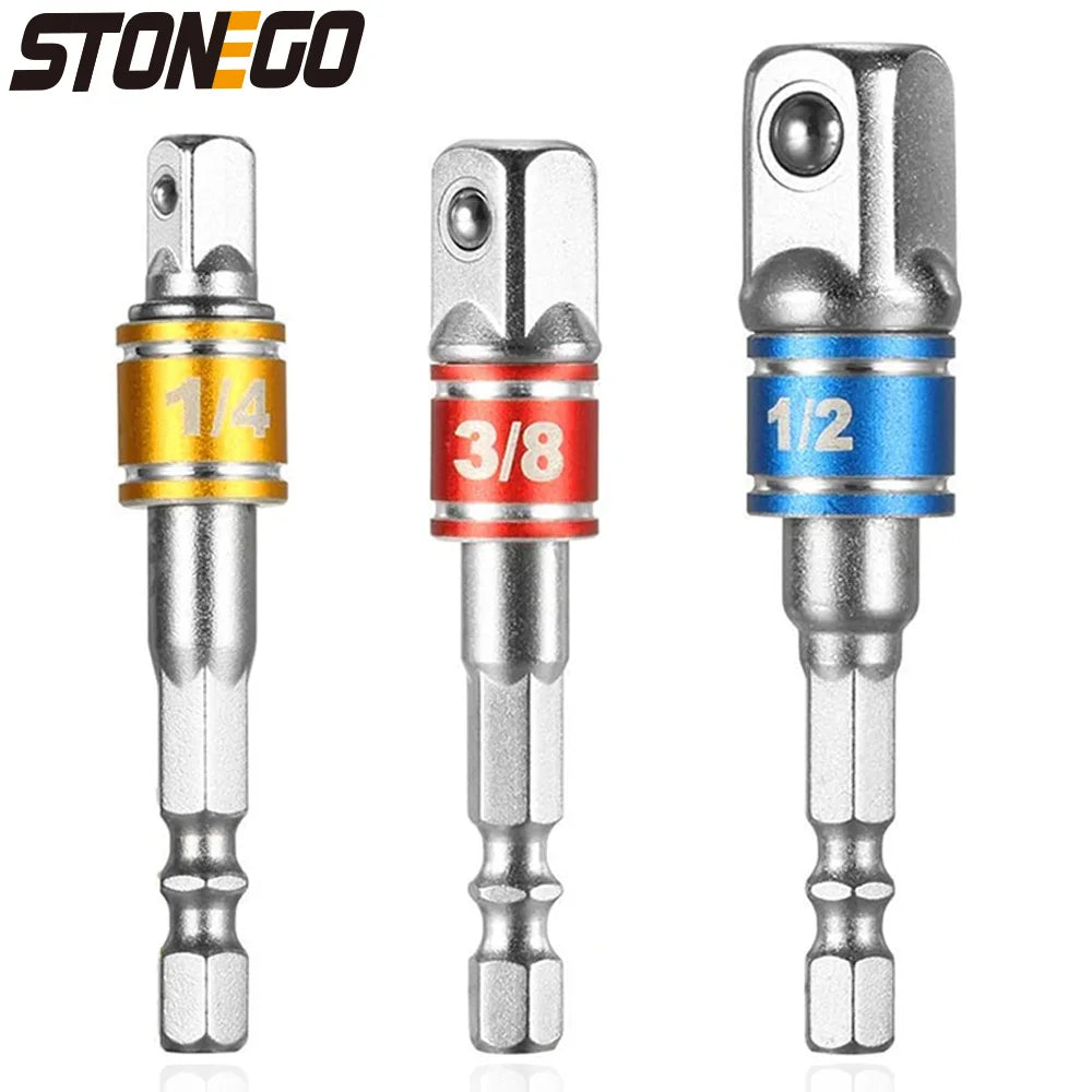 1PC/3PCS Hex Shank Drill Socket Adapter Set for Impact Driver - Square Socket Drill Bits Bar Extension, 1/4", 3/8", 1/2"