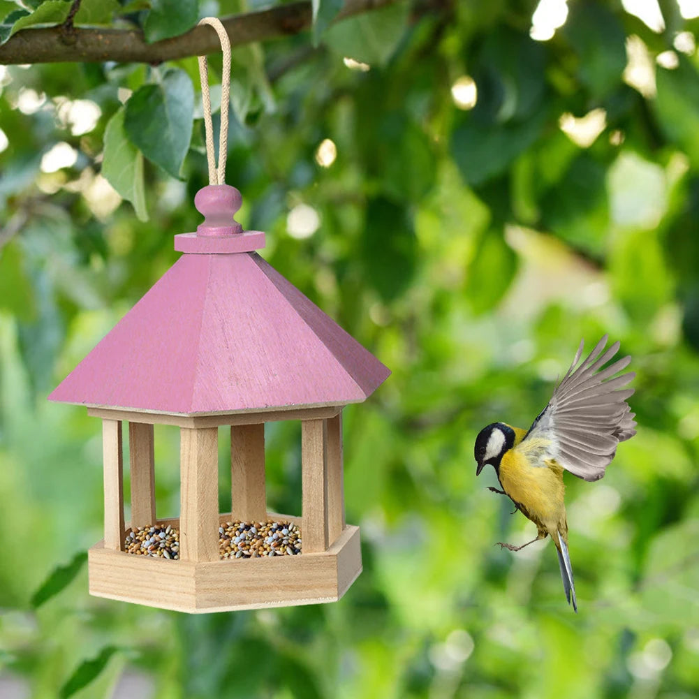 Wooden Birdhouse Bird Seed Food Container Garden Window Hanging Courtyard Feeder Hanging Birdhouse Fodder Food Container