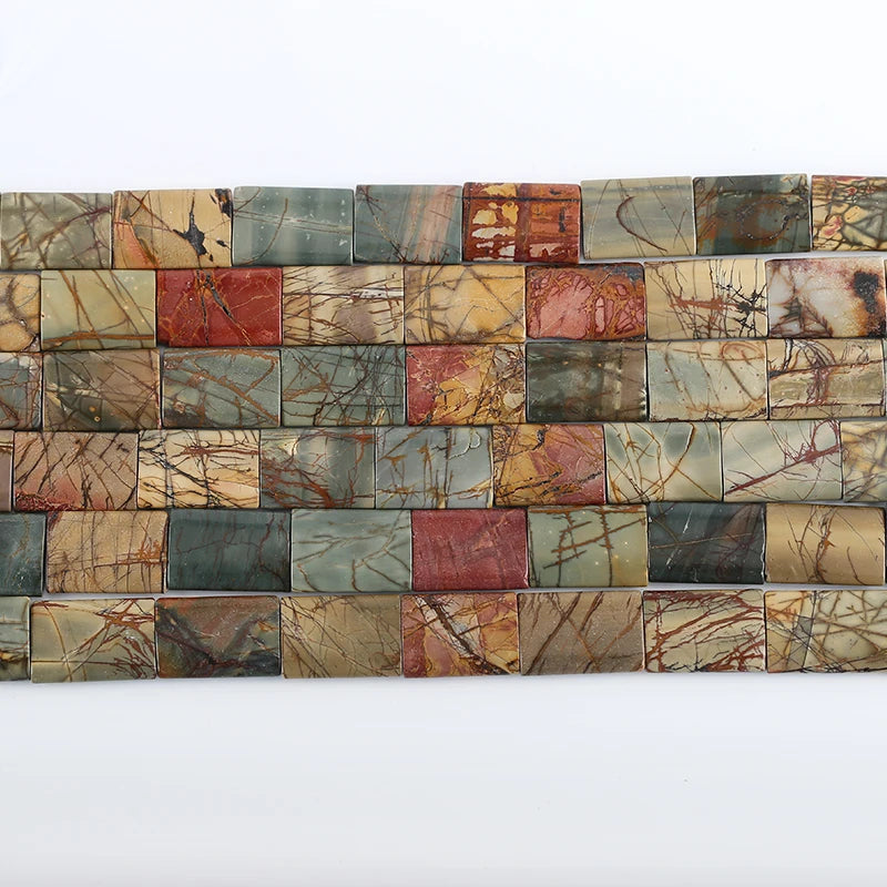 One Strand Natural Multi-Color Picasso Jasper Gem Stone Beads For Jewelry Making Square Loose Spacer Beads DIY Accessorie