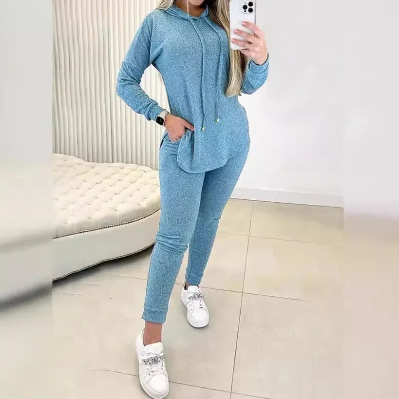 Side Slit 2 Piece set Suit Hooded Long Sleeve Sweatshirt Casual Pants Suit Autumn/Winter
