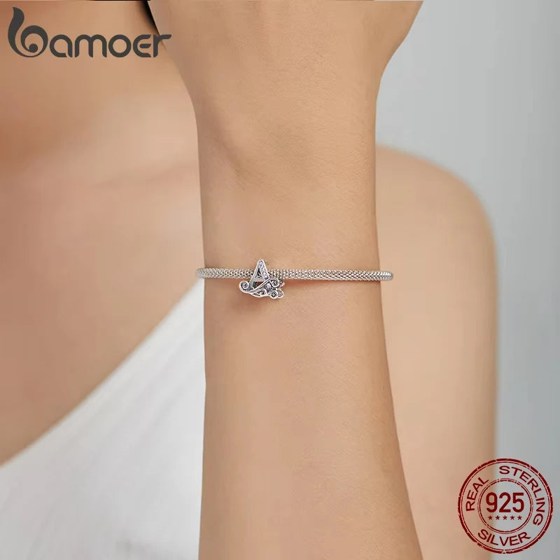 Solid Sterling Silver Letter Vintage A to Z 26 Letter Charms Openwork CZ Alphabet Beads Fit Charm Bracelet BSC030