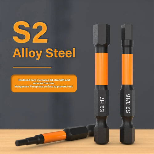 10pcs Impact Hex Head Allen Wrench Drill Bit Set ，50-100mm H1.5-H8 Hex-Shank S2 Steel Hex Screwdriver Bits Metric Magnetic
