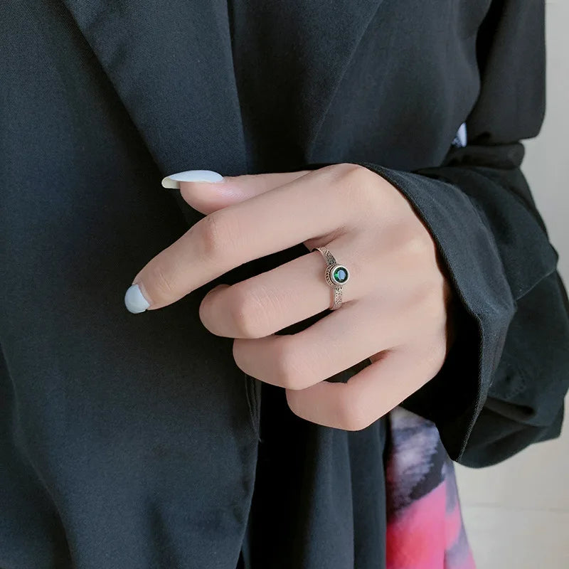 925 Sterling Silver Green Zircon Adjustable Women's Engagement Ring Fashion Jewelry Accessories