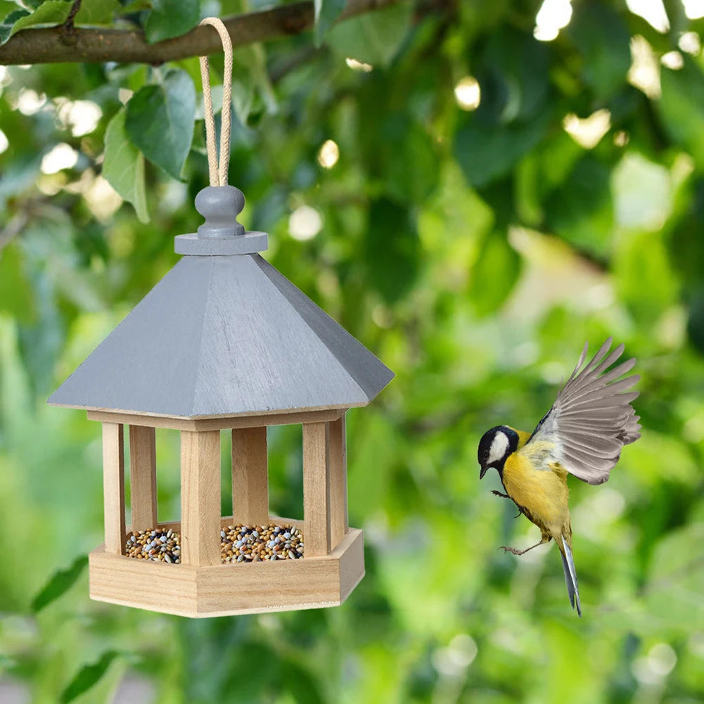 Wooden Birdhouse Bird Seed Food Container Garden Window Hanging Courtyard Feeder Hanging Birdhouse Fodder Food Container