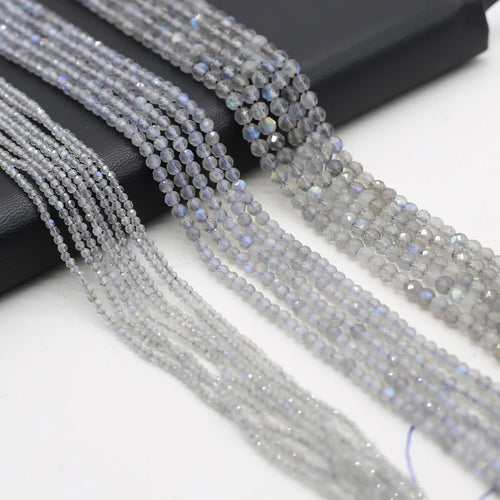 2/3/4mm Natural Stone Round Faceted Beads Flash Labradorite Spacer Beads for Jewelry Making DIY Necklace Bracelet Accessories