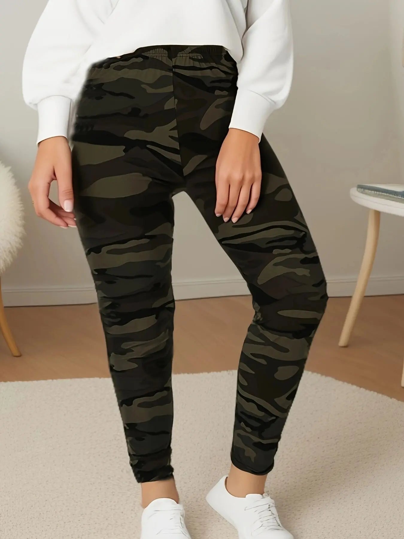 Women's Plus Size Super Elastic Leggings Military Green Camouflage Soft Sports Outerwear Tight Cropped Pants