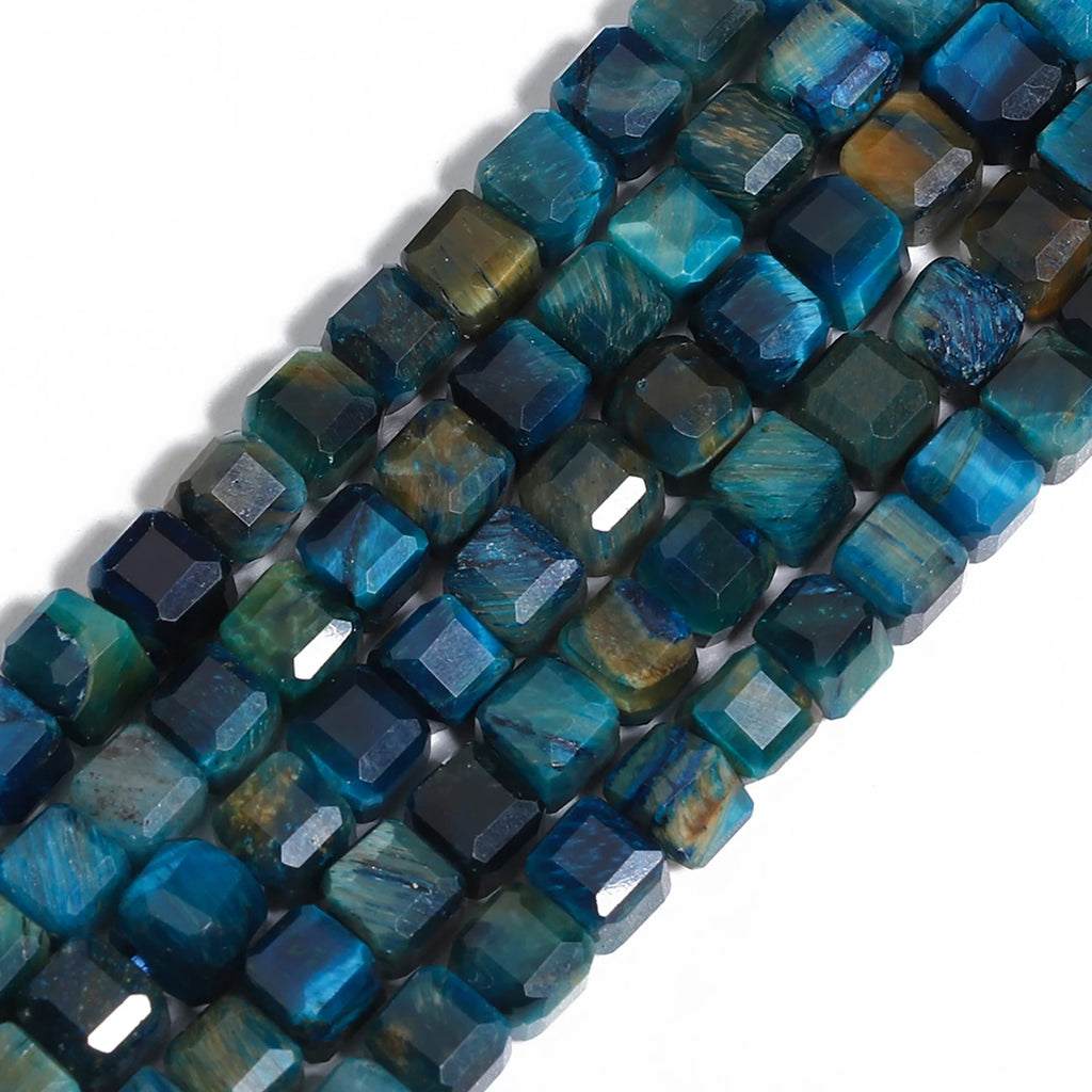 6mm 8mm Lake Blue Tiger Eye Square Beads Faceted DIY Natural Stone Bracelet Neckalce Loose Beading For Jewelry Making