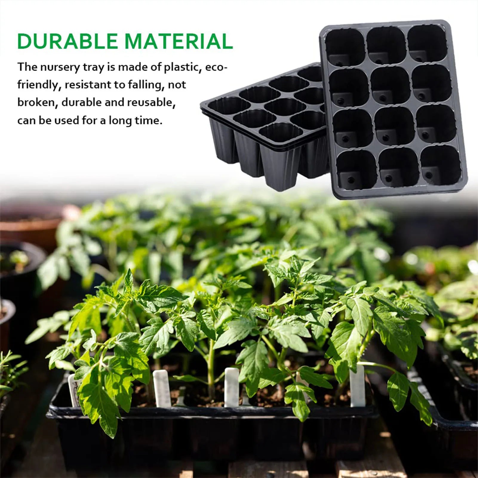 10 trays x 12 Holes Vegetable Seedling Pots Seedling Tray Garden Pots Durable Seed Germination Plant Flower Pots Grow Box For Planting