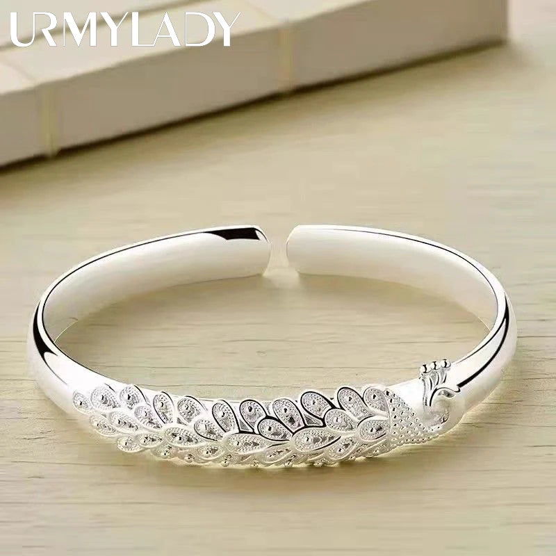 925 sterling silver elegant Peacock opening screen bracelet Bangles for women fashion party wedding Accessories jewelry gift