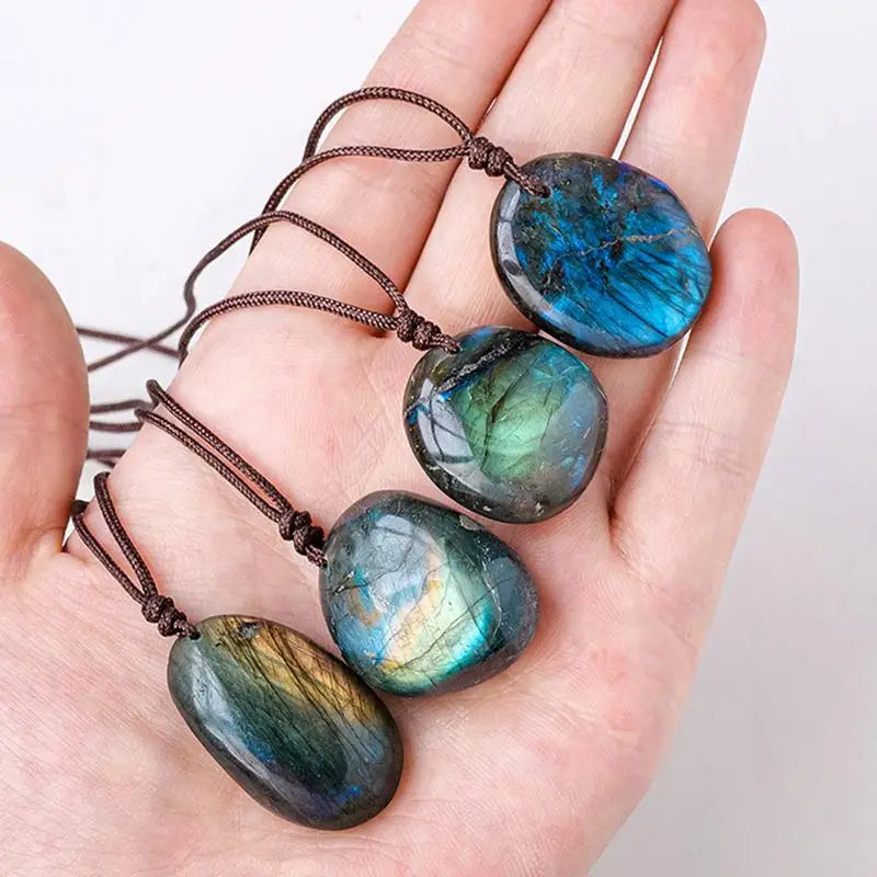 Natural Labradorite Necklace Irregular Random Shape Unique Natural Pendant Jewelry DIY Gift