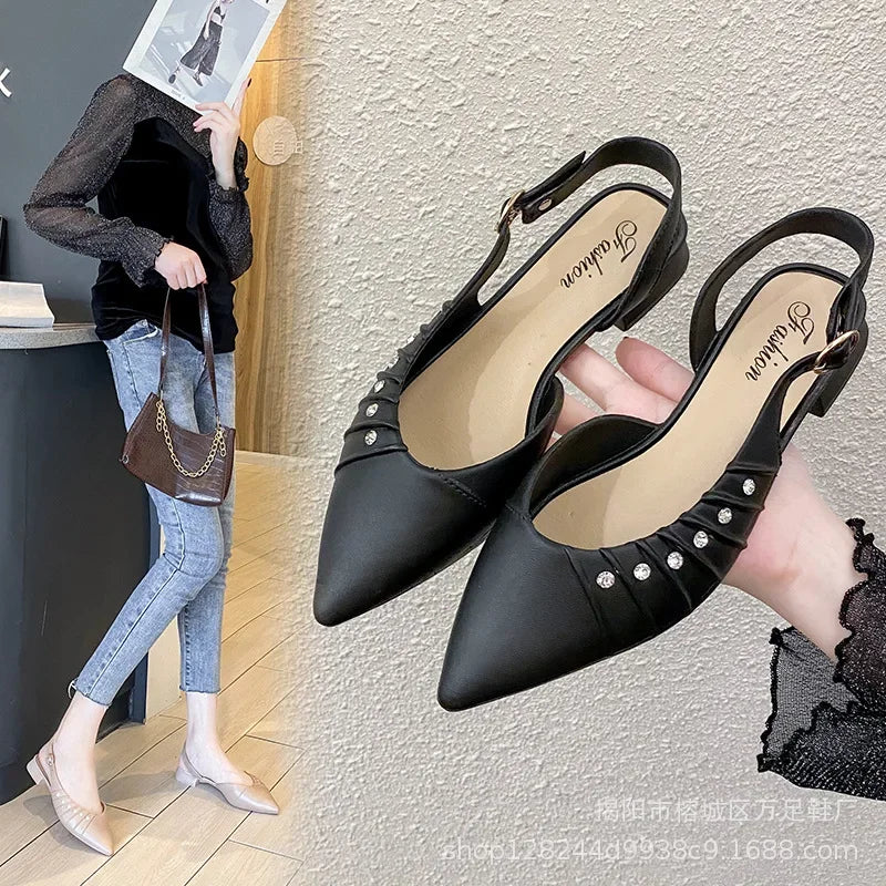 Vintage French Style Women's Sandals Pointed Toe Shoes Slippers Summer Flats Shoes For Women