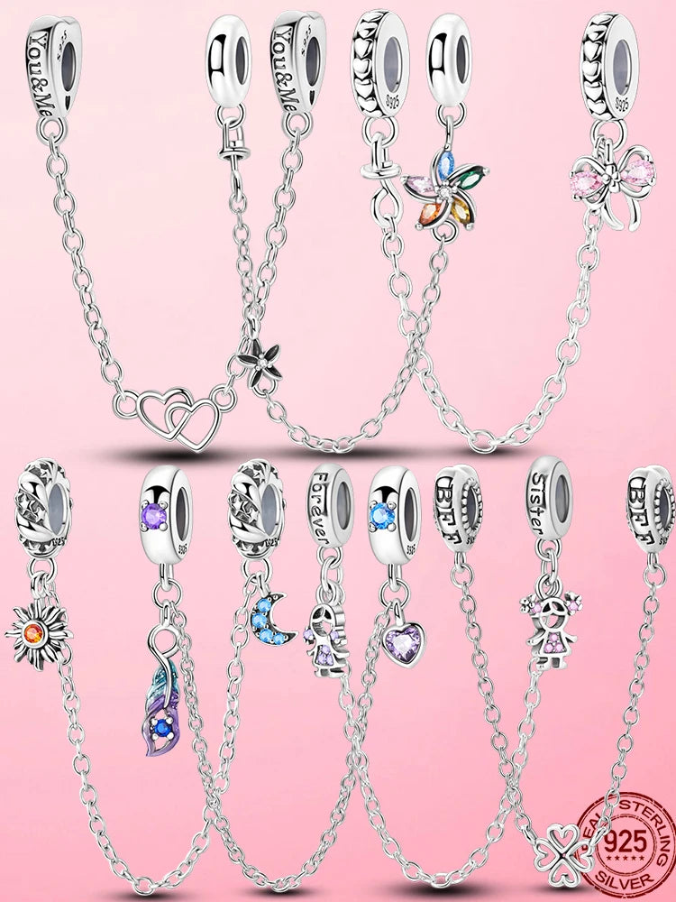 Silver CZ Clip Charms Silver Clasp Stopper Clip Safety Chain Fit Bangle Bracelet Jewelry Gift