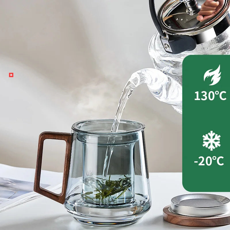 Glass Tea Cup With Wood Handle Chinese Heat Resistant Puer Filter Cups High Quality And Convenient Kung Fu Tea Cup Set