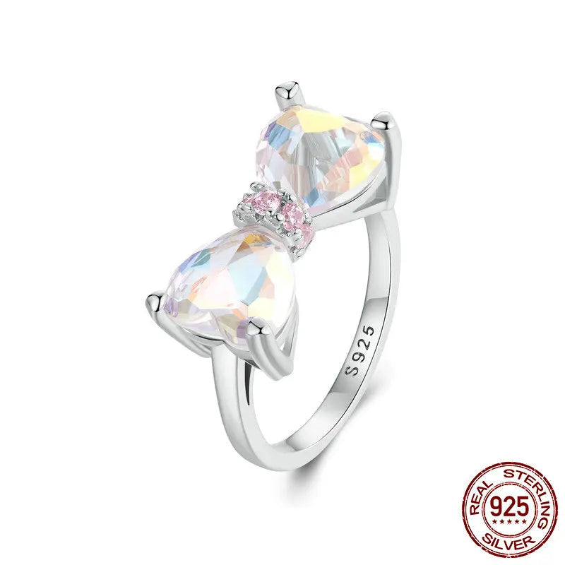 Bamoer 925 Sterling Silver Girlish Statement Ring Luxury Zircon Rings For Women Jewelry Party Birthday Gift Daily Wearable