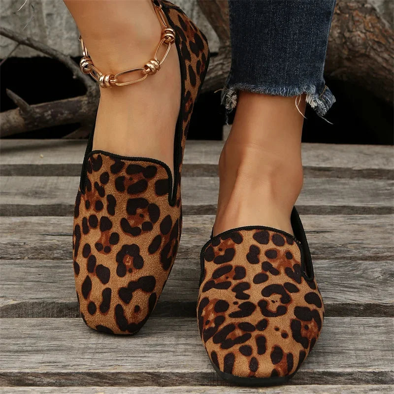 Elegant Casual Loafer Leopard Print Wear-Resistant Fashionable Comfortable Walking Flat Shoes for Women