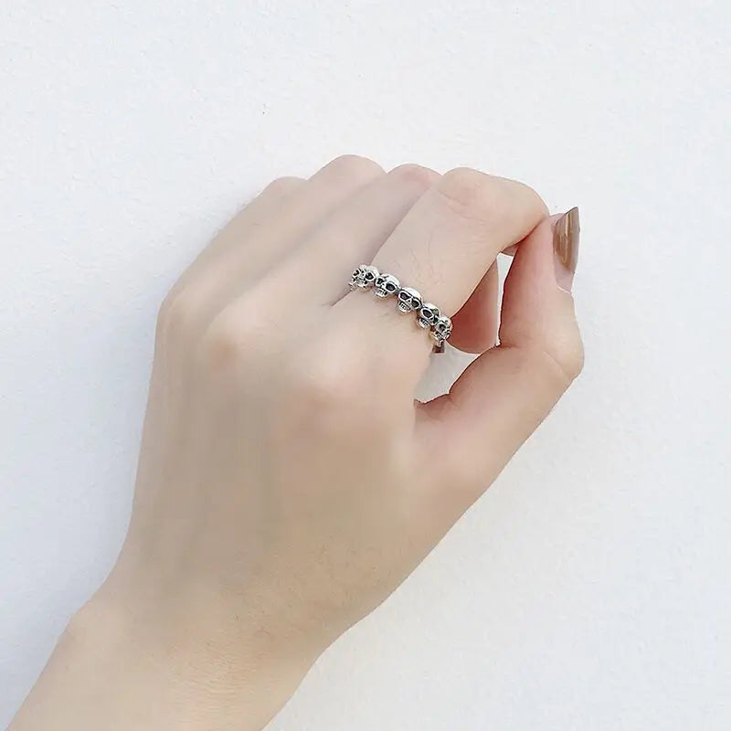 925 Sterling Silver Skull Adjustable Rings For Women Vintage Wedding Jewelry