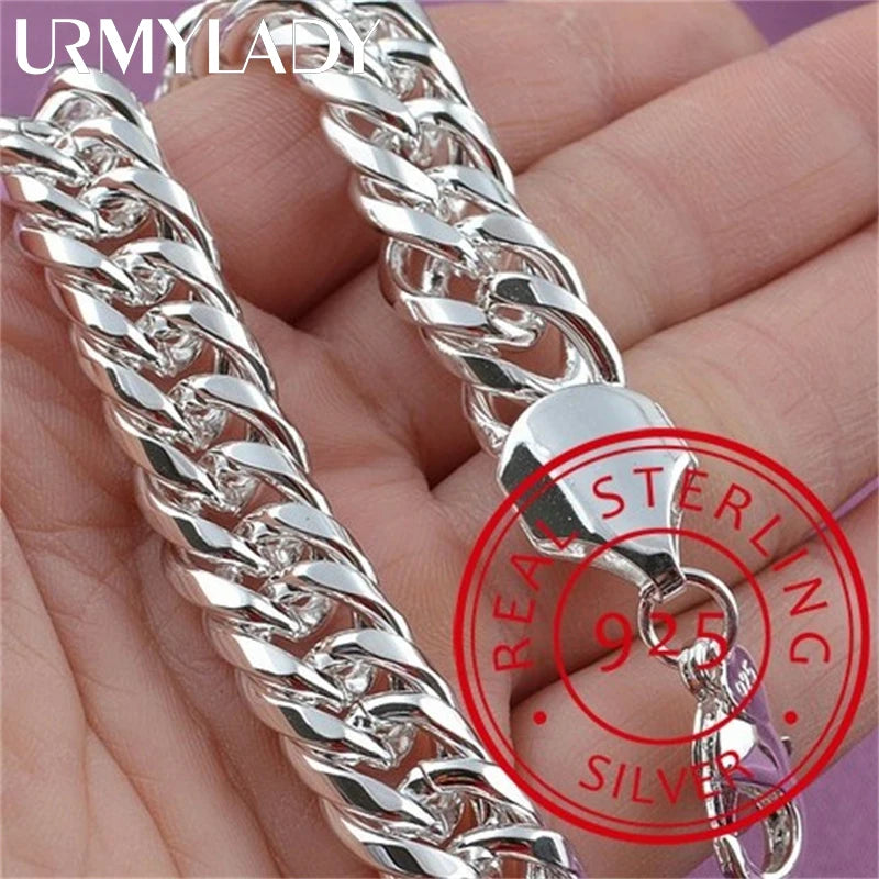925 Sterling Silver Square Solid Chain Bracelet For Women Men Charm Party Gift Wedding Fashion Jewelry