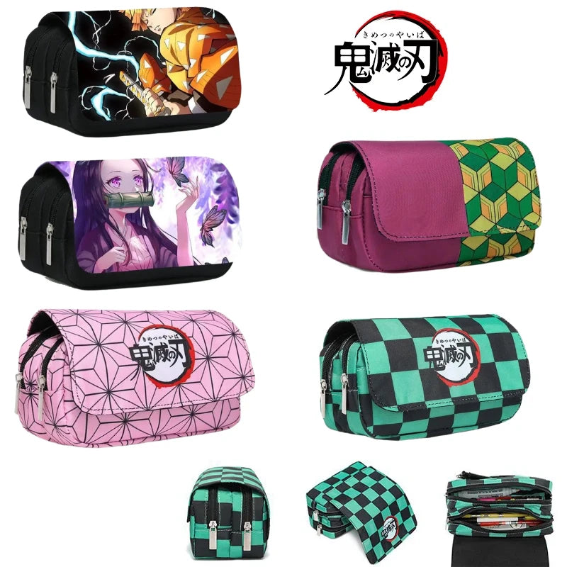 Demon Slayer 3D Pencil Case Anime Tanjirou Nezuko Zenitsu Giyuu Student Storage Bag Cartoon Pen Box Cute Boys Girls Pen Bag
