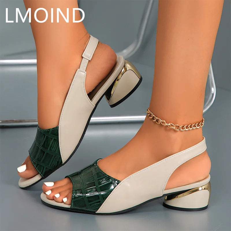 Mid Heels Sandals Fashion Dress Chunky Open Toe Shoes New Casual Designer Pumps Classic Brand Femme Zapatos
