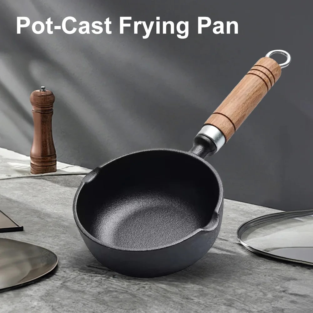 11/13cm Cast Iron Mini Egg Frying Pan Nonstick Small Wok with Pour Spout Steak Auxiliary Food Pan Butter Melting Pot for Cooking