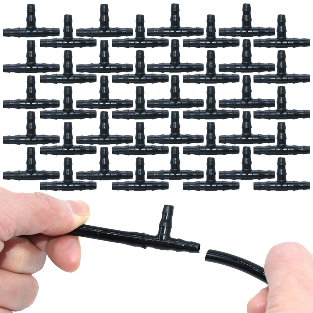 20-100PCS 1/4 Inch Connector Joint Tee Drip Irrigation Dripper Watering Garden Tools for 4mm/7mm Pipe Hose Greenhouse